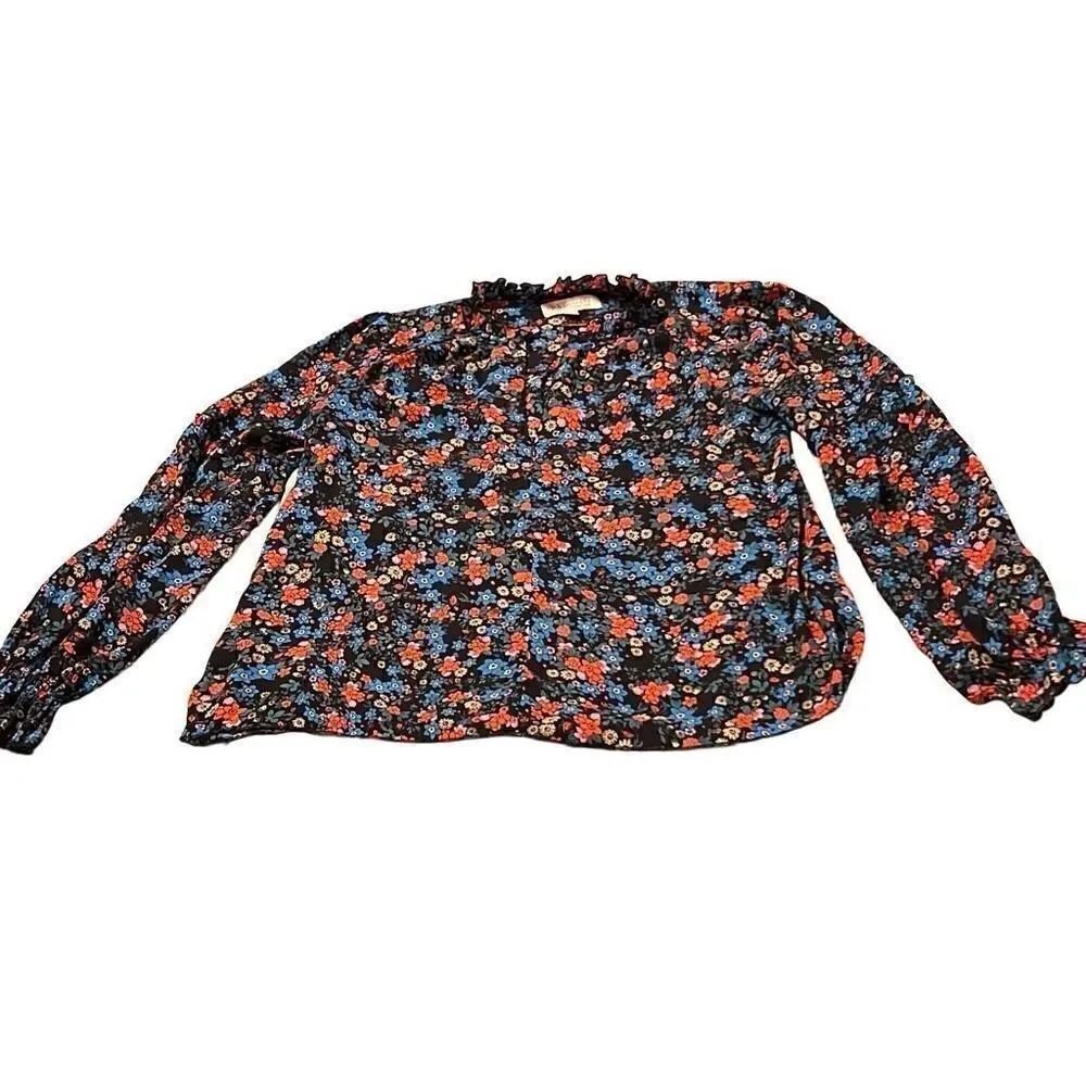 Philosophy Women's Multicolor Long Sleeve Floral Ruffle Neck Blouse Medium - Picture 1 of 9